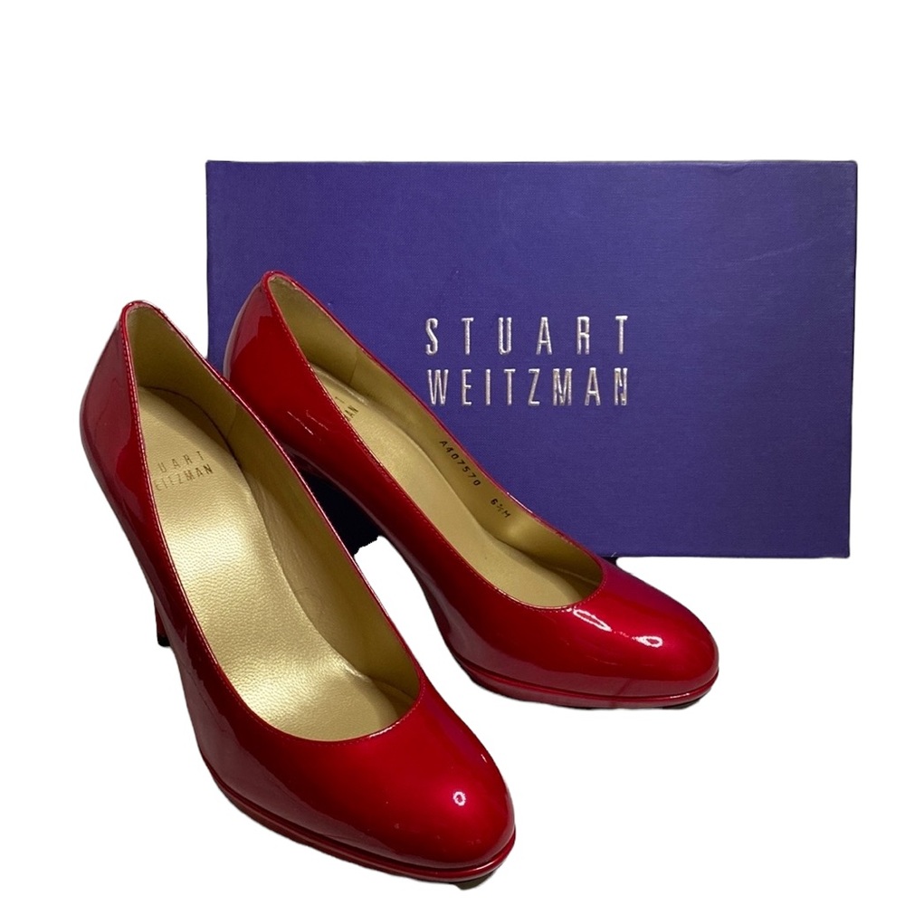 STUART WEITZMAN Platswoon Red Quasar ♥️ patent leather heels size 6.5 EUC